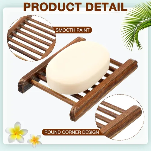Miniatura 7 de Potchen Jabonera de bambú de madera artesanal para ducha, rectangular, bañera, ducha, plato de ducha, accesorios para el hogar, baño, esponjas