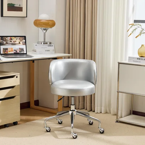 Miniatura 2 de VINGLI Bonita silla de escritorio giratoria pequeña, cómoda con ruedas, soporte lumbar ergonómico con respaldo bajo para tocador y técnico de uñas