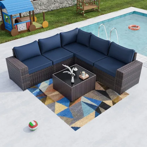Miniatura 47 de Kullavik Juego de 13 muebles de patio al aire libre con mesa de fogata de gas propano de 43 pulgadas, 55000 BTU, mimbre de polietileno, sofá Arena