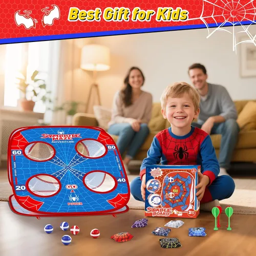 Miniatura 8 de Juego de lanzamiento de sacos de araña para niños: tablero de Cornhole 4 en 1, juguetes para interiores y exteriores, para niños y niñas de 3, 4, 5