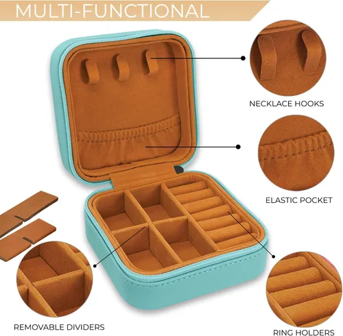 Miniatura 4 de Joyero de viaje personalizado con espejo portátil personalizado opcional, organizador de joyas de cuero sintético, pequeño soporte para anillos