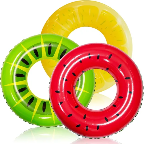 Miniatura 11 de JOYIN Paquete de 3 flotadores de piscina, tubo de piscina para niños anillos de natación tubos inflables, anillos flotantes de hojas tropicales