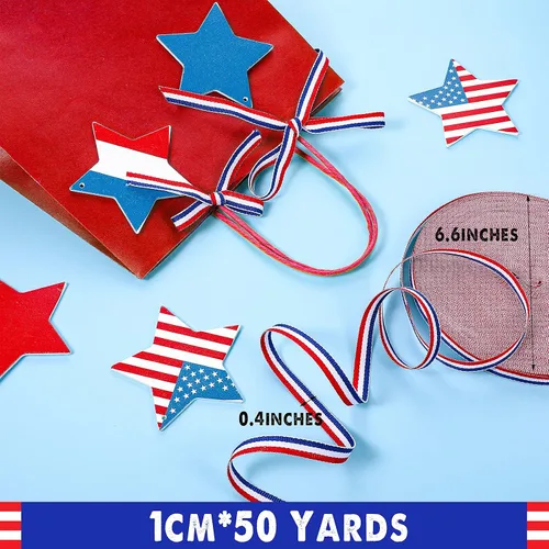 Miniatura 2 de Cinta de grogrén a rayas rojas, blancas y azules para envolver regalos del Día de los Caídos, decoración de fiestas, manualidades y costura