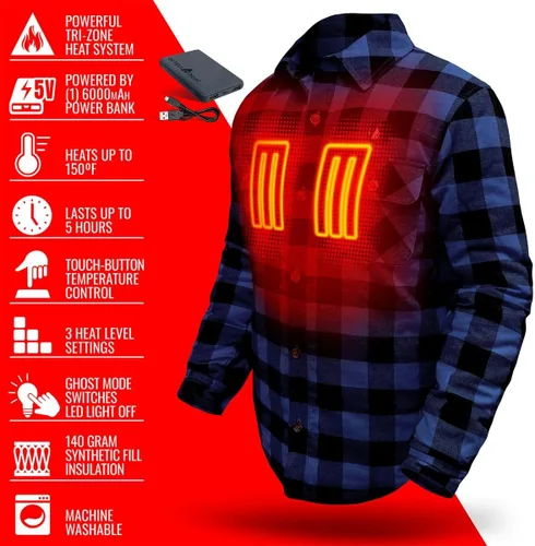 Miniatura 12 de ActionHeat Camisa de franela calentada con batería de 5 V - Sistema de calefacción de tres zonas, 3 ajustes de calor, paneles de calefacción