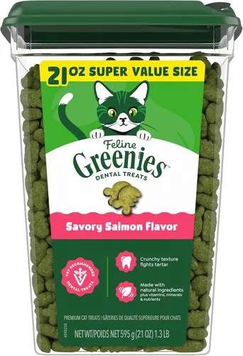 Miniatura 18 de Golosinas dentales naturales Greenies para gatos adultos recomendadas por veterinarios, sabor delicioso a salmón, envase de 9.75 oz