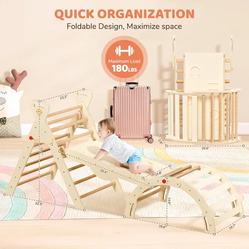 Miniatura 2 de Pikler - Juego de triángulos 8 en 1 plegable Montessori Juguetes de escalada de madera para niños pequeños de 1 a 5 años, gimnasio de selva