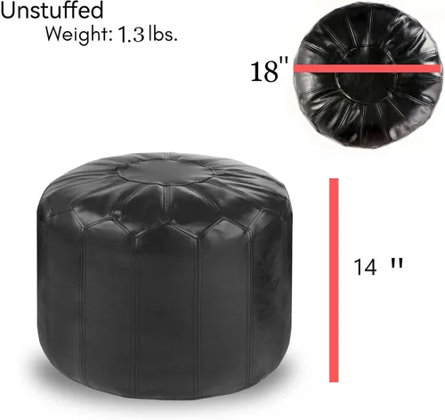 Miniatura 3 de Reposapiés redondo de piel sintética con estilo, solución de almacenamiento para muebles de sala de estar. Diseño inspirado en Marruecos y costuras