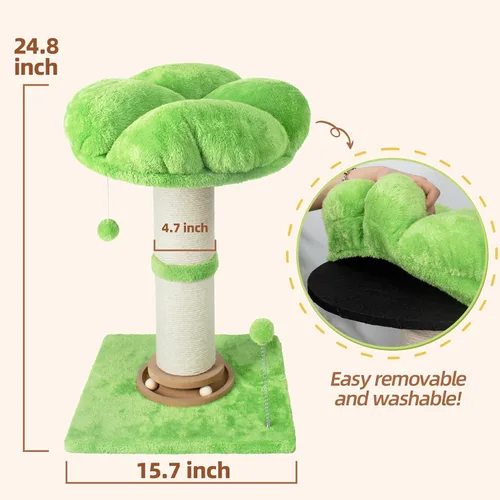 Miniatura 5 de Rascador para gatos Fantasreen de 63.5 cm de altura, rascador para gatos de interior, árbol pequeño para gatos con cama y pelota interactiva