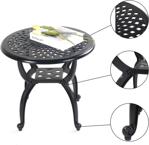 Miniatura 7 de Mandolin Mesa auxiliar de patio al aire libre, resistente al óxido, de aluminio fundido, mesa auxiliar resistente a la intemperie, mesa de café