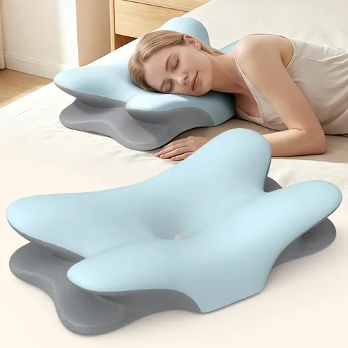 Almohada Cervical para el Cuello para Alivio del Dolor - Almohada Ergonómica para Quienes Duermen de Lado para Soporte del Cuello, Almohadas de Azul