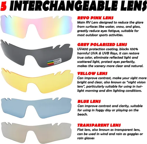 Miniatura 3 de ITSCOOL Gafas de sol deportivas polarizadas con 5 lentes intercambiables para hombres y mujeres, softbol, béisbol, pickleball ciclismo