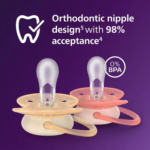 Miniatura 3 de Philips Avent Chupetes ultrasuaves – Diseño ortodóntico, para bebés de 0 a 6 meses, escudo flexible, pezón simétrico de silicona, sin BPA, 2