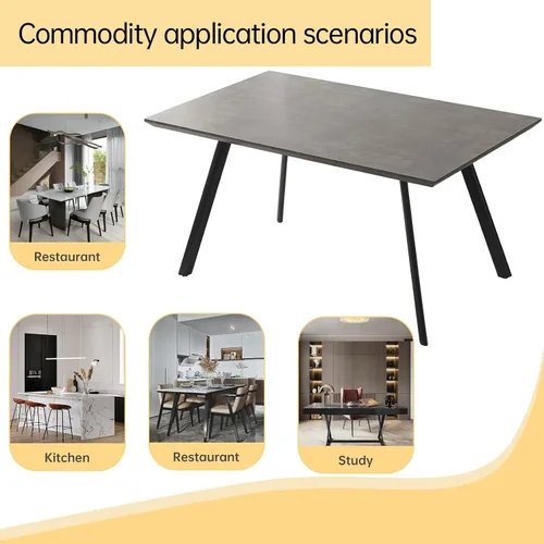 Miniatura 6 de ZckyCine Conjunto moderno de mesa de comedor de 5 piezas con mesa rectangular de madera y 4 sillas tapizadas en cuero, capacidad para 4 personas