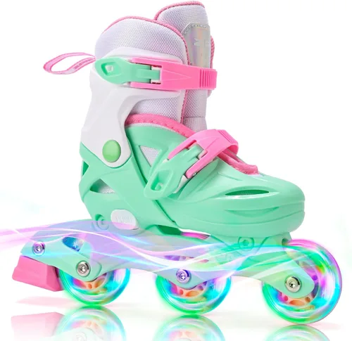 2PM SPORTS Patines en línea para niños y niñas de 4 a 8, 6 a 12 años, con ruedas iluminadas, cuchillas ajustables para niños y jóvenes principiantes