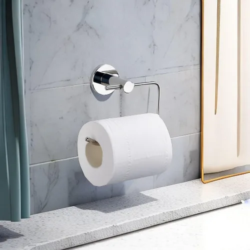 Miniatura 6 de Soporte de papel higiénico cromado montado en la pared, soporte de rollo de papel higiénico ajustable de acero inoxidable SUS304 para baño, cocina