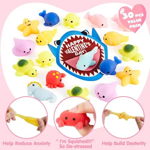 Miniatura 5 de JOYIN Paquete de 30 tarjetas de regalo para el día de San Valentín con juguetes esponjosos Mochi, juguetes antiestrés para aliviar el estrés