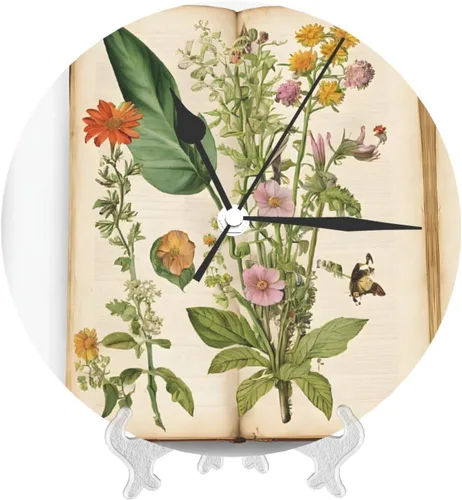 Miniatura 9 de Floral in The Old Book Round Wall Clock,10 Inch Round Easy to Read for Home Office & School Decor Clock