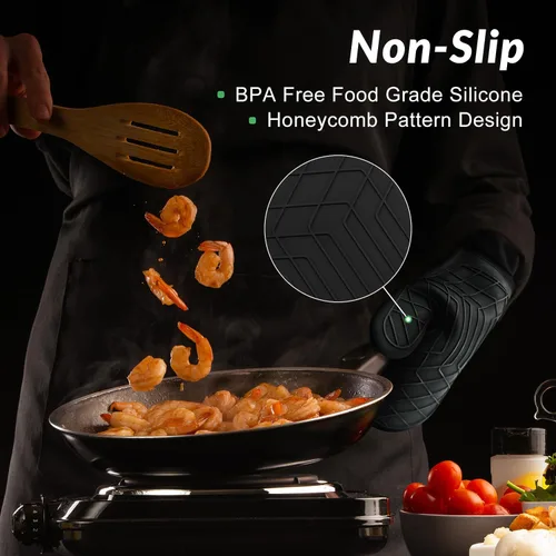 Miniatura 4 de Havlucen Extra Long Silicone Oven Mitts with Mini Oven Gloves & Quilted Liner - Heat Resistant Kitchen Protection for Baking, Grilling, and Cooking