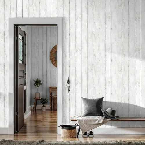Miniatura 5 de practicalWs Papel tapiz de madera Shiplap para despegar y pegar, papel de contacto de madera blanca y gris para armarios y cajones, papel de pared