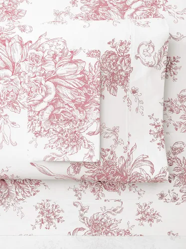 Melange Home Toile - Juego de sábanas de algodón de 400 hilos, tamaño King, color malva
