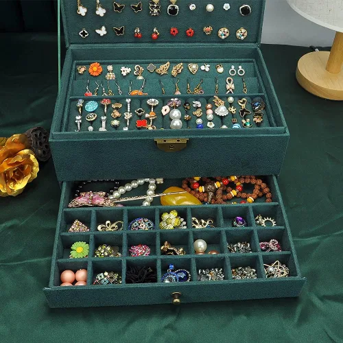 Miniatura 9 de GYJOYERO Joyero organizador de aretes de joyería para mujeres y niñas, 4 capas con cajones, collares, anillos, relojes, vitrina, almacenamiento