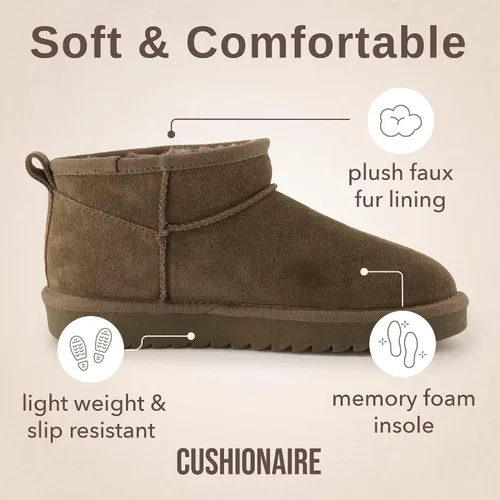 Miniatura 123 de CUSHIONAIRE, Hip 2 - Botas de nieve de gamuza auténtica para mujer, sin cordones, con cómodo forro de piel de oveja sintética + espuma viscoelástica