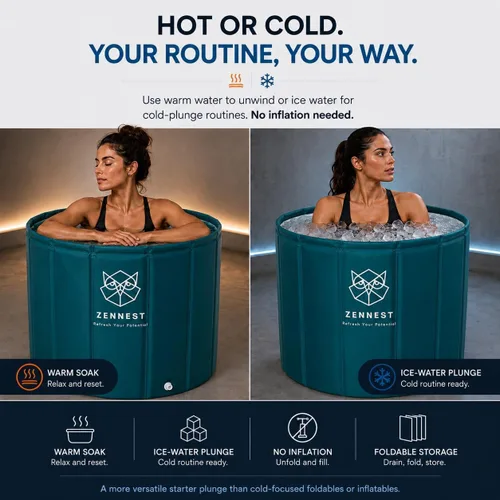 Miniatura 4 de Bañera portátil plegable para adultos – Inmersión caliente y fría 2 en 1, Bañera plegable para adultos de gran capacidad de 105 galones, Tina