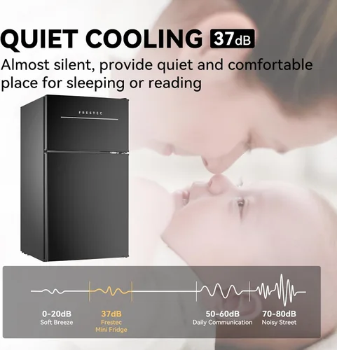 Miniatura 5 de Mini nevera con congelador de 3.2 pies cúbicos, refrigerador y congelador de 2 puertas, mininevera pequeña para dormitorio, oficina en casa