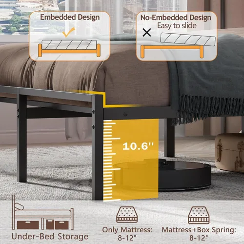 Miniatura 8 de OURPIC Estructura de cama de tamaño completo con cabecero, estructura de cama tamaño completo con luz LED y estación de carga, base de cama de Negro