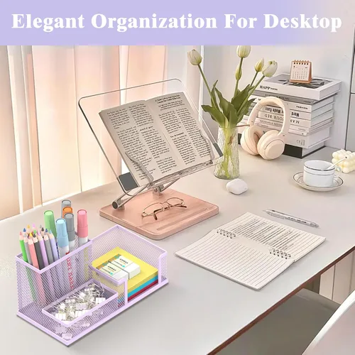 Miniatura 3 de SUPEASY Organizador de escritorio de malla para bolígrafos, suministros de oficina, almacenamiento de lápices con 3 compartimentos, accesorios