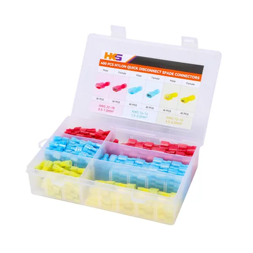 Miniatura 18 de HKS 200 PCS (100 pares) conectores de pala de nailon aislados macho y hembra de 22-10 AWG – Terminales de cable de desconexión rápida, kit