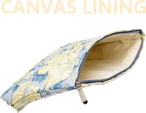 Miniatura 7 de Pazimiik Bolsa de maquillaje floral, grande, de algodón, con cremallera para bolsa de viaje, organizador de maquillaje de lona para mujeres
