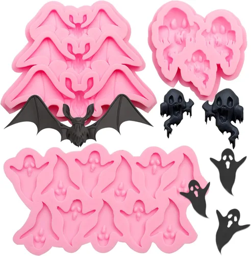 Moldes de silicona fantasma para Halloween, 3 paquetes de moldes de fondant de murciélago para fiesta de Halloween, decoración de cupcakes, molde de