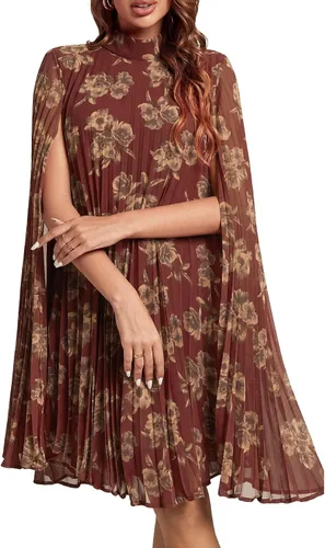 Miniatura 8 de Rooscier Vestido midi de fiesta plisado con cuello alto falso y espalda abierta para mujer