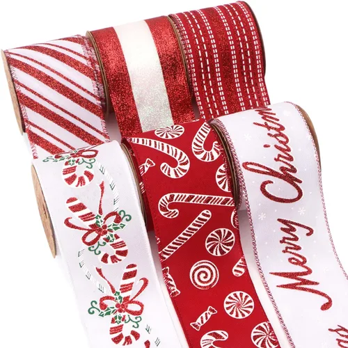 Miniatura 10 de Ribbli Cinta de Navidad con Alambre Negro Champán Cinta de Árbol de Navidad Copo de Nieve Purpurina Cintas con Alambre para Lazo de Copa de Árbol