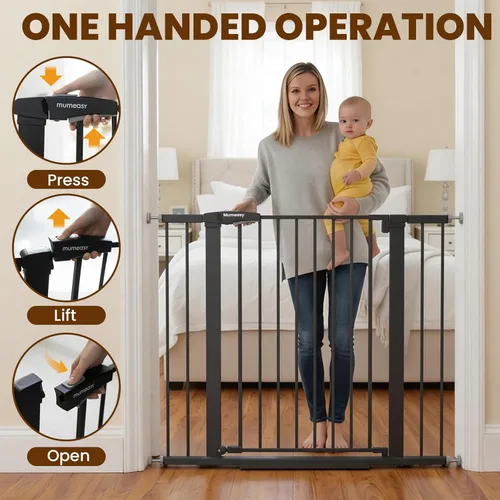 Miniatura 5 de Puerta para bebé con puerta, puerta de perro de 26 a 40 pulgadas con cierre automático para puertas de escaleras, puerta de mascotas montada a Negro