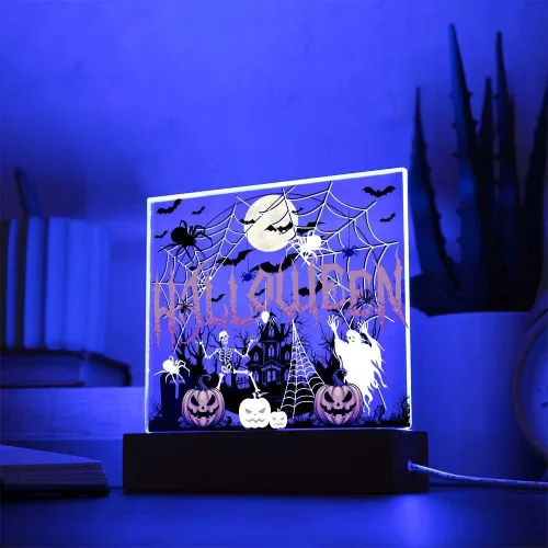 Miniatura 7 de Lámpara de Halloween espeluznante con decoración de luz nocturna con temática de araña y esqueleto, escena de castillo fantasma para una experiencia