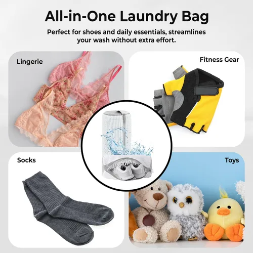 Miniatura 7 de 2 bolsas lavadoras de zapatos con par de hormas para zapatos y 4 bolas desodorizantes, bolsa reutilizable para lavar zapatos con cremallera duradera