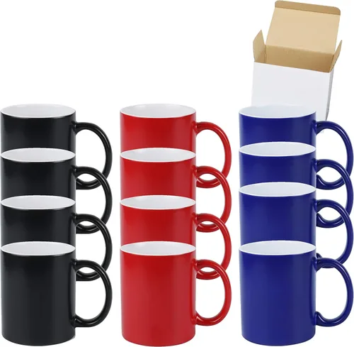 Miniatura 11 de Taza de sublimación cambiable de 11 onzas, 3 colores surtidos, negro, azul y rojo, empaquetada en caja blanca, caja de 6
