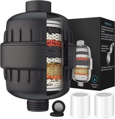 Miniatura 10 de Filtro de ducha de alto rendimiento para agua dura, sistema de filtración de 15 etapas, elimina el cloro, metales pesados e impurezas, mejora