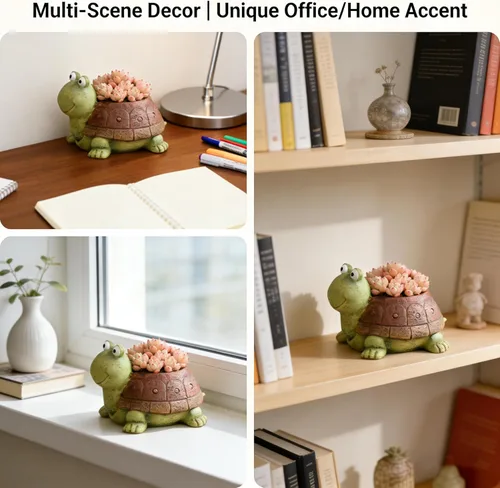 Miniatura 4 de Macetas de Suculentas de Tortuga Youfui - Maceta de Bonsái de Resina Hecha a Mano con Agujero de Drenaje, Maceta Mini para Suculentas, Decoración