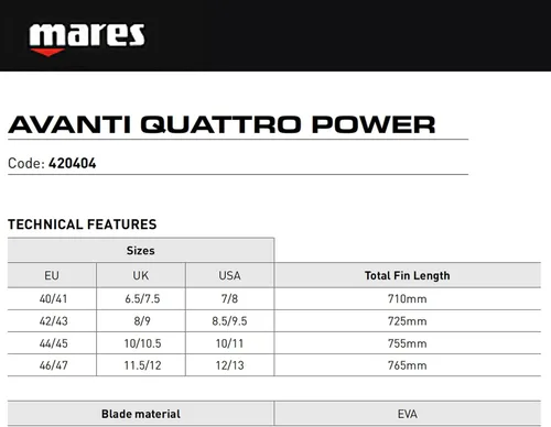 Miniatura 4 de Mares Adult Avanti Quattro Power Full Foot Anatomical Pocket Spearfishing Fins - Durable Wear-Resistant Flexible Flippers for Swimming, Scuba