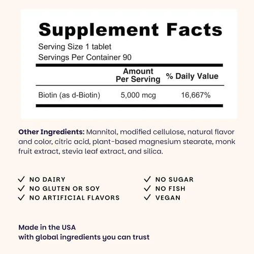 Miniatura 3 de EZ Melts Biotin, vitaminas solubles, 5 000 mcg, cero azúcar, sabor natural a fresa, libre de organismos genéticamente modificados, pastillas
