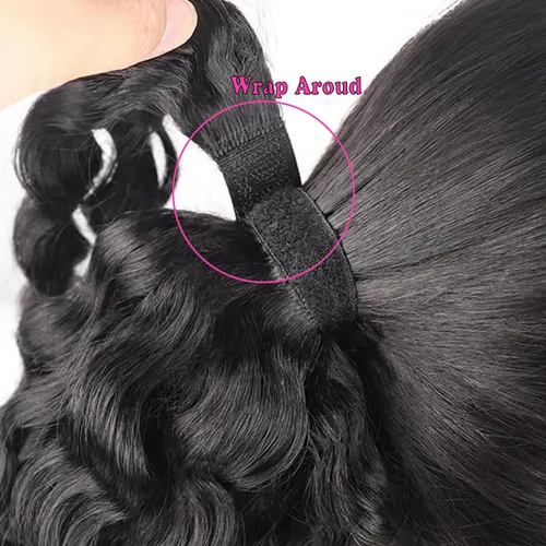 Miniatura 5 de Extensiones de cabello con ondas de agua para cola de caballo, trenzado humano, pegamento mágico Pony, extensiones de cabello humano brasileño
