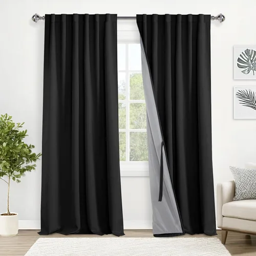 Miniatura 24 de XWZO Cortinas blancas 100% opacas con alzapaños, 2 capas gruesas completamente sombreadas con bolsillo para barra y pestaña trasera, cortinas