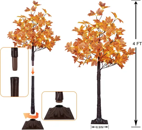 Miniatura 6 de LIGHTSHARE 2 piezas de 4 pies 144 LED (72 LED cada uno) árbol de arce iluminado artificial blanco cálido para Halloween, decoración de otoño
