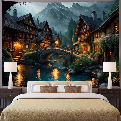 Miniatura 2 de Aidatain Tapiz de paisaje del mundo de cuento de hadas, tapiz grande de 80 pulgadas y 60 pulgadas, tela de franela para colgar en la pared de niños