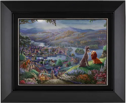 Miniatura 11 de Thomas Kinkade Studios Lady and the Tramp Falling In Love - Marco negro satinado (11 x 14 pulgadas)