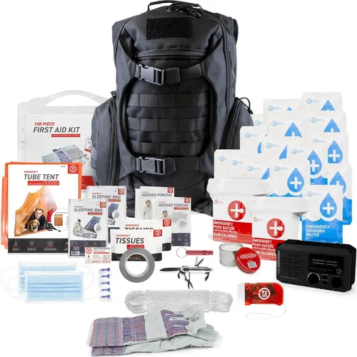 72 HRS Kit de supervivencia de emergencia de lujo, kit de supervivencia de 72 horas para terremotos, huracanes, tsunamis, invierno, apagón, incluye