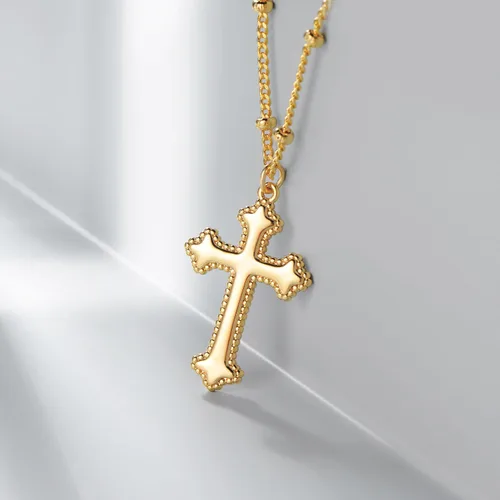 Miniatura 125 de Fettero - Collar con dije de cruz de fe, chapado en oro de 14 K, cadena fina, minimalista, simple, pequeña, para oración, regalo de joyería religiosa